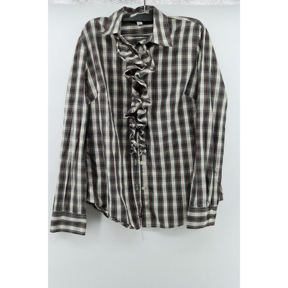Gap Women's Size M Plaid Button Up Shirt Ruffled Front And Cuffs Checkered